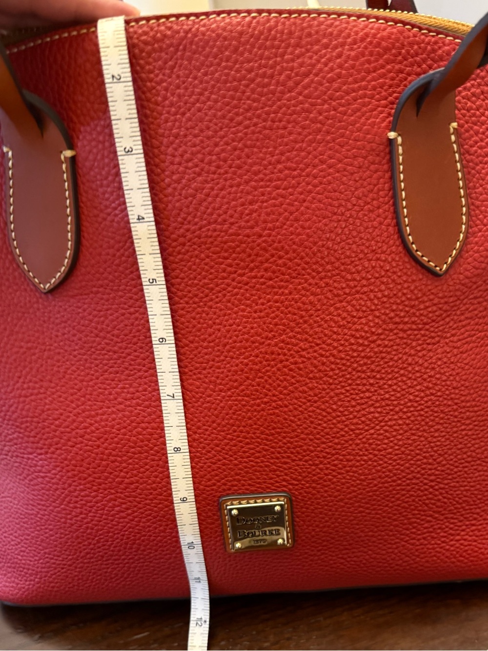 Dooney & Bourke Red Pebble Leather Satchel with Tan leather Braided Handles - Picture 14 of 15